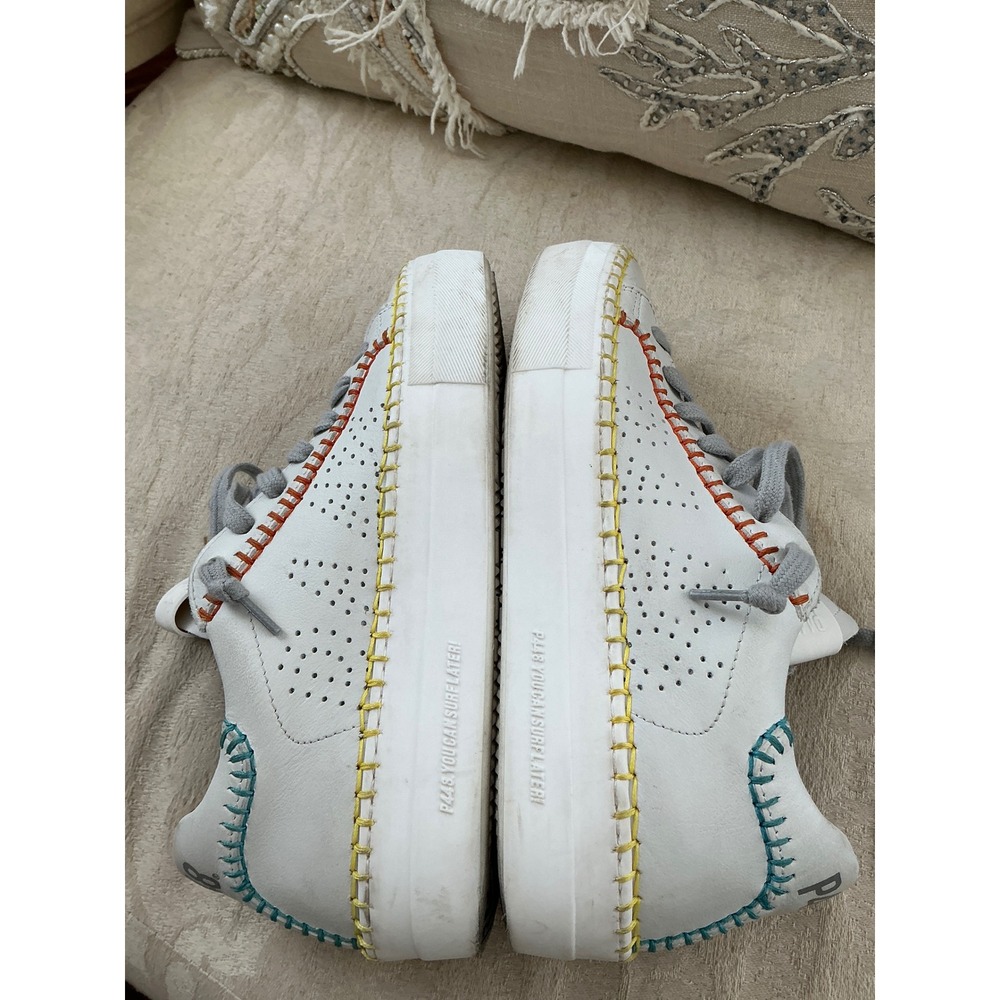 P448 Thea Low Top Leather Trainers   6/ 36 Whip Stitch WHITE multi - Picture 9 of 13